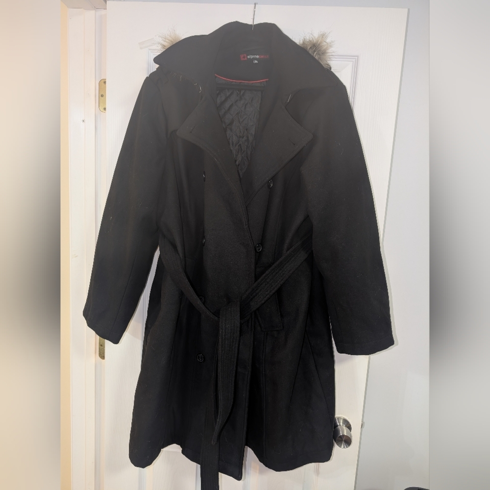 Black Winter Coat with Fur Trim